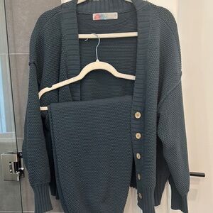 Free People Blue/Green Cardigan & Pant Set